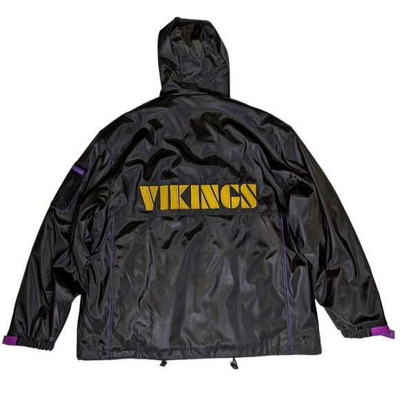 Minnesota Vikings Rain Jacket Mens XL Black Vintage